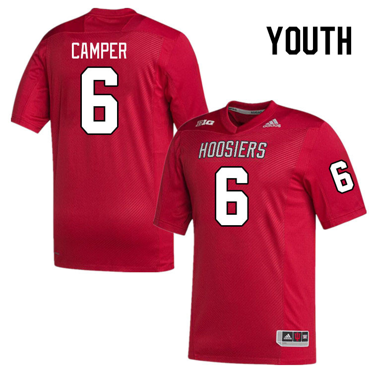 Youth #6 Cam Camper Indiana Hoosiers College Football Jerseys Stitched-Red
